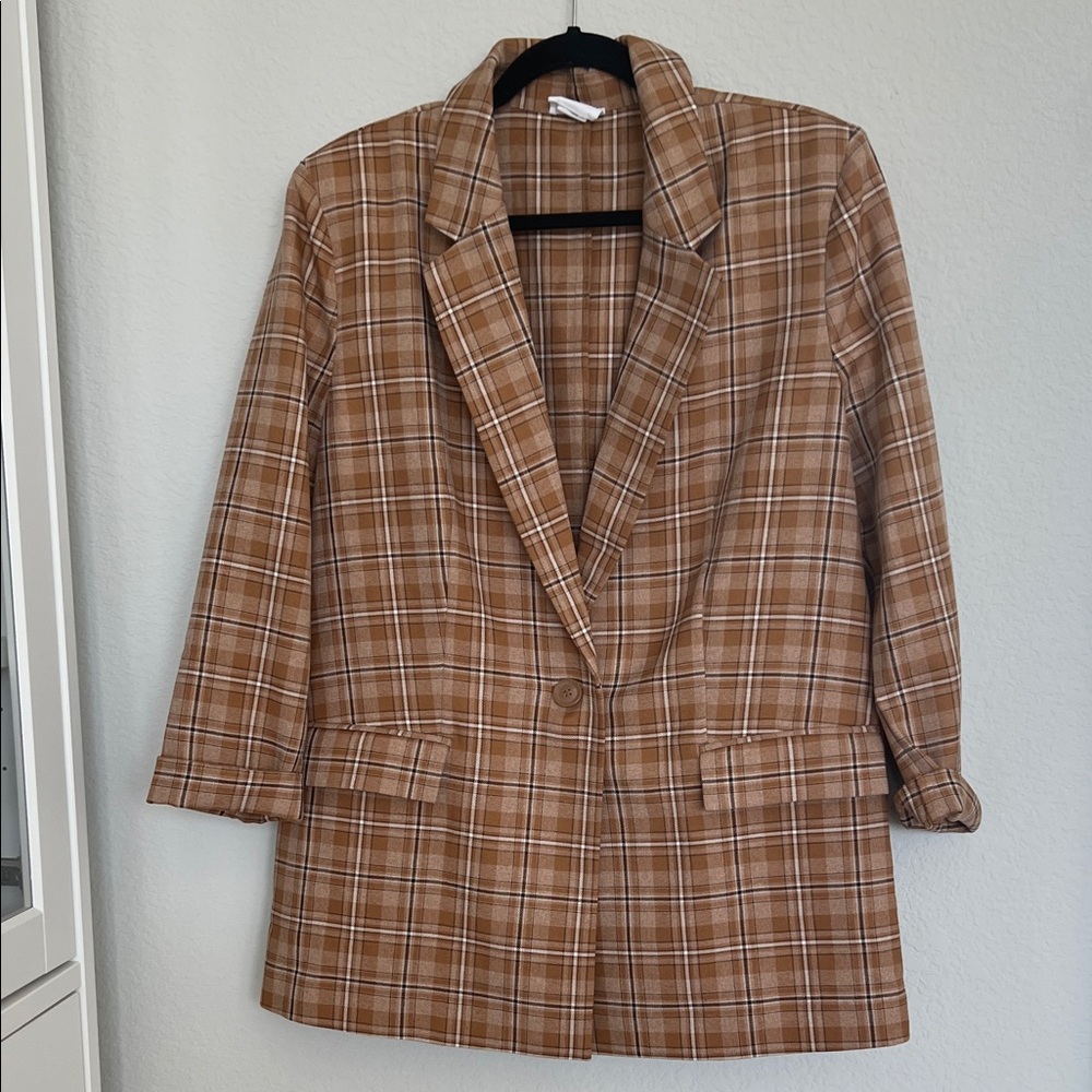 Melrose and Market Oversized Brown Plaid Blazer